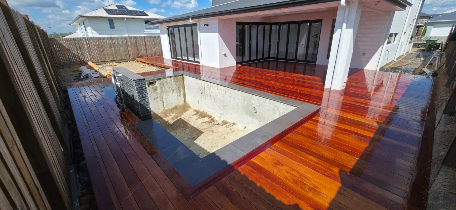 Multi-level timber deck with integrated lighting