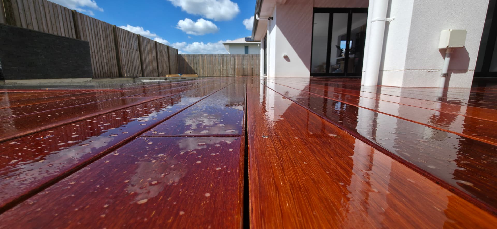 Close-up of oiled deck boards